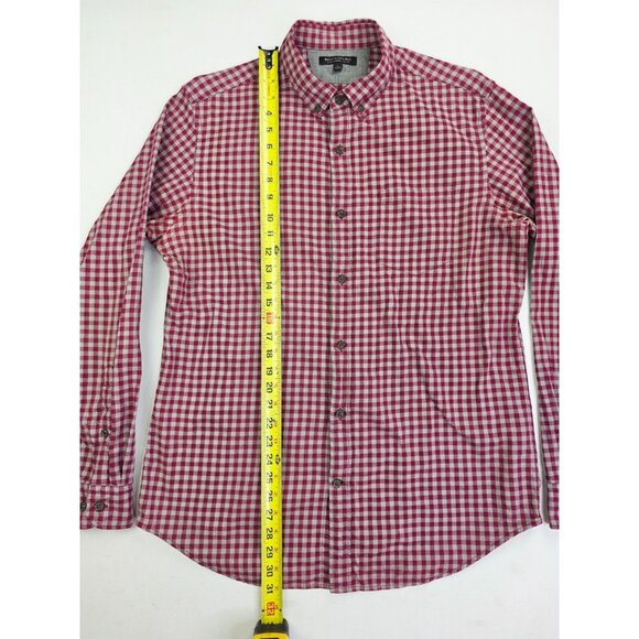 Banana Republic Slim Fit Luxe Flannel Size Large Mens Burgundy Gray Check Shirt - Picture 8 of 9